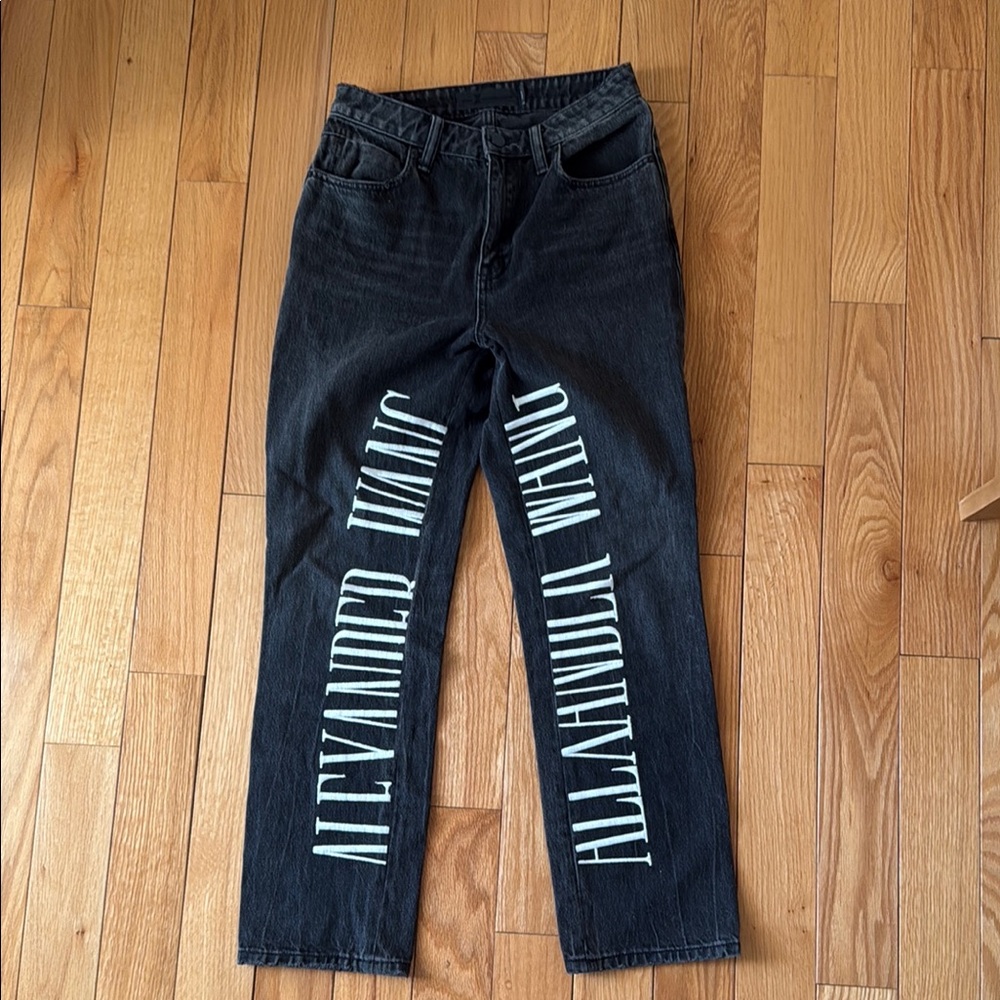 Alexander Wang Black High-Rise Jeans with White Vertical Logo Text